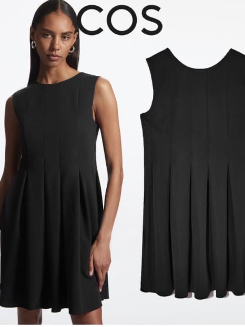 COS Womens Black Sleeveless Pleated Mini Dress Size XS Minimalist A-Line LBD